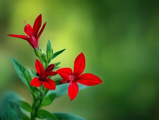 Fototapeta premium Blooming Red Cardinal Flower with Green Leaves and Natural Background