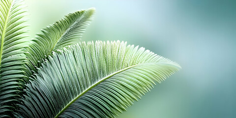 Photo of Delicate Green Fern Fronds with Aquamarine Background