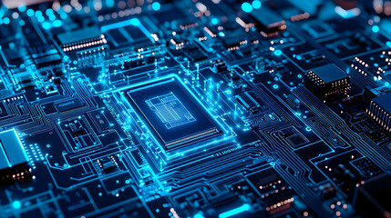 Fototapeta premium High-Tech Circuit Board with Glowing Processor