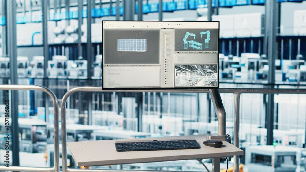 Poster monitor in smart photovoltaics factory displaying real time system performance metrics. display in i