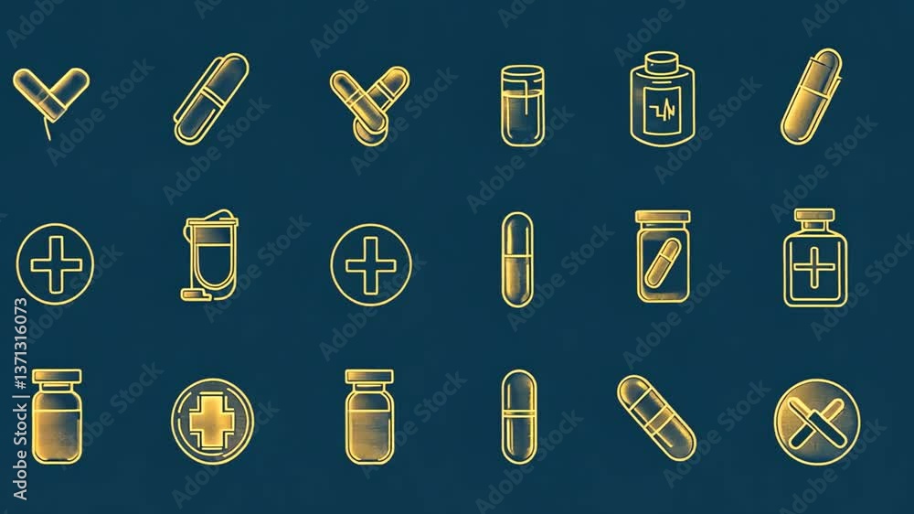 Poster outline icons representing various medicine and health concepts generative ai