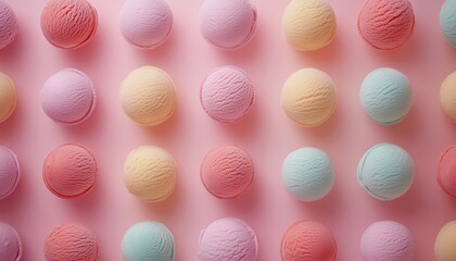 Colorful bowls of ice cream arranged in a grid on a pink background showcasing various flavors perfect for summer treats and dessert lovers