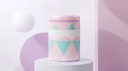 Pastel Geometric Cylinder on Minimalist Background with Soft Shapes and Shadows