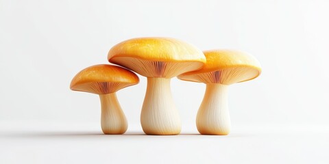 Beautiful golden mushrooms display their vibrant colors and unique shapes on a clean surface in natural light