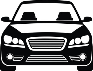 Sedan car front view silhouette, sedan car, vehicle or automobile front view flat vector icon for apps and websites 