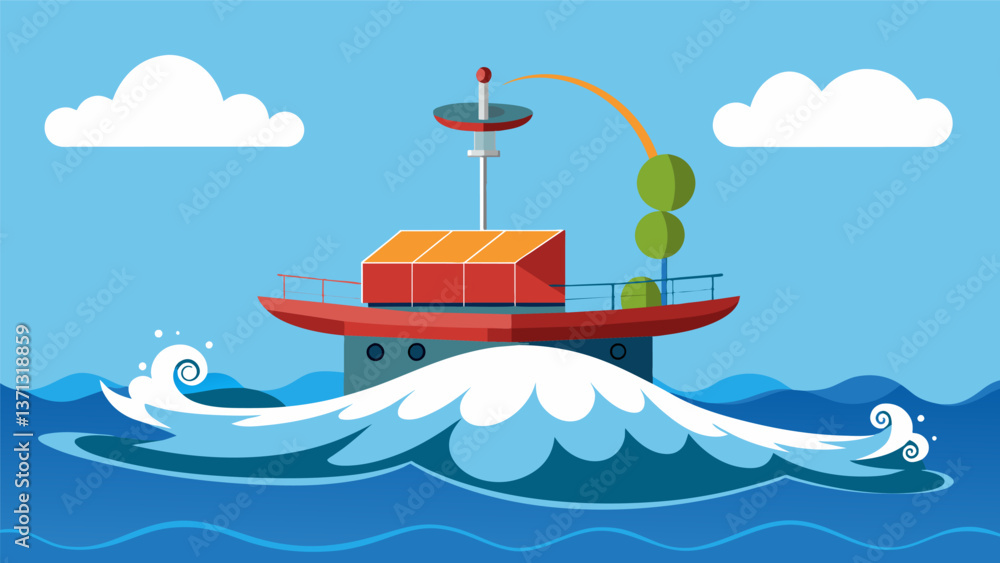 Poster a concept art of a floating wave energy converter built to ride the crest of the waves and convert t