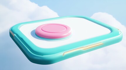 PastelColored Smartphone with Pink Button Floating Against a Cloudy Sky Background