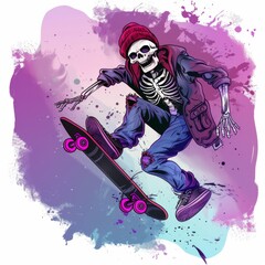 character, cartoon, illustration, vector, playing skateboard, cool, focus, t-shirt design, tee design, white background