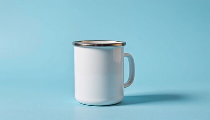 Obraz premium White Mug Mockup on Blue Background 