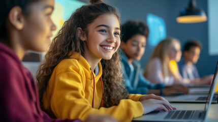 Obraz premium group of students using laptop