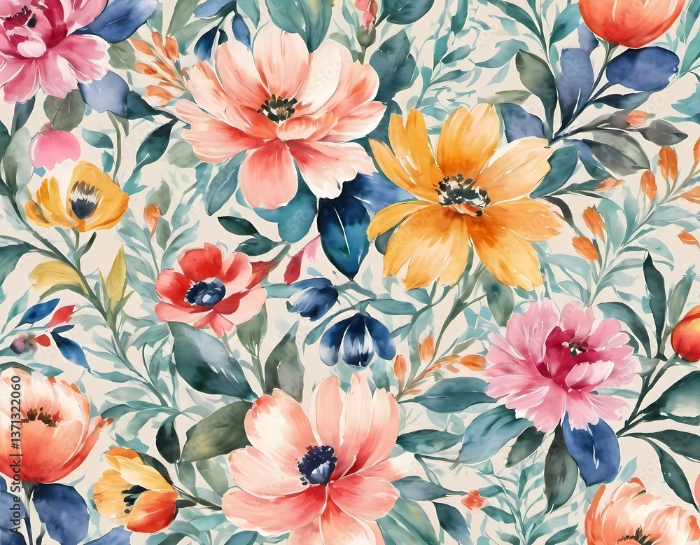 Poster an enchanting array of beautifully painted flowers in vivid hues fills the canvas, evoking a sense o