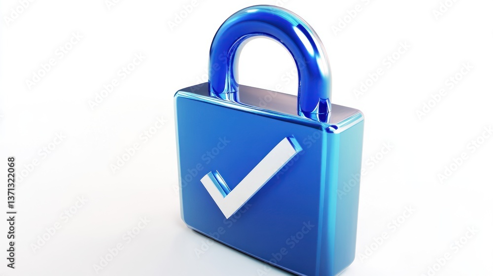 Poster secure blue lock with checkmark symbolizing safety and protection in digital security privacy