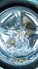 Abstract Photo Inside A Washing Machine With Water Splashing and Bubbles