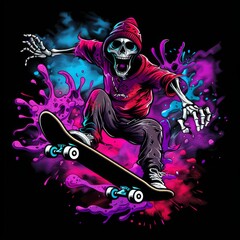 character, cartoon, illustration, vector, playing skateboard, cool, focus, t-shirt design, tee design, white background