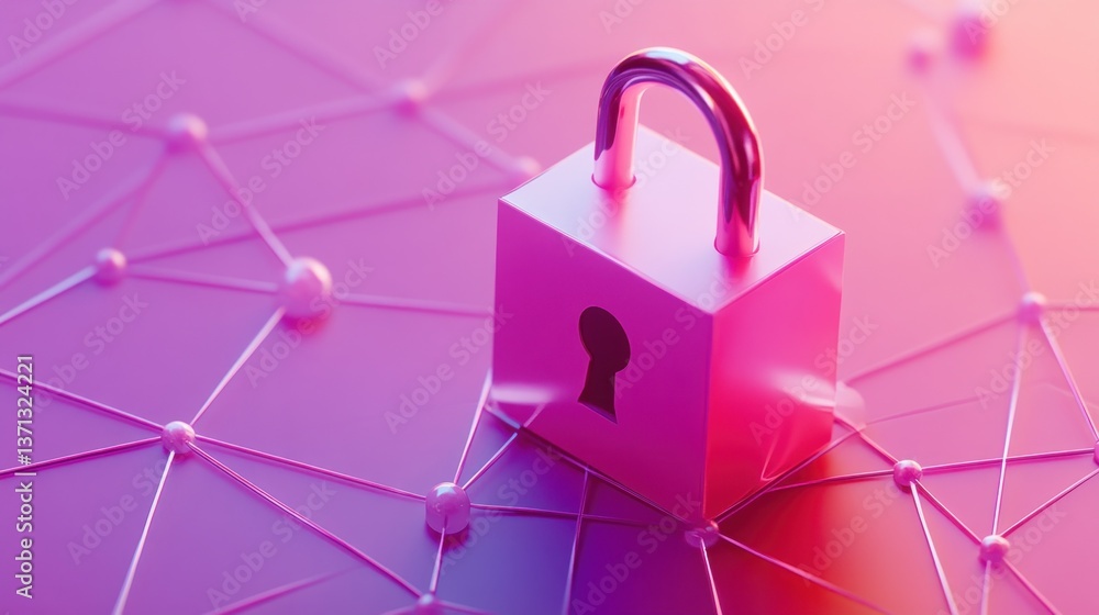 Poster secure digital network protection a futuristic padlock on a connected grid background