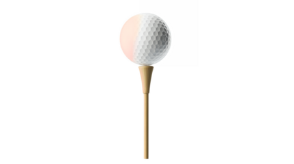 Golf club positioned above a white golf ball on a tee isolated on a transparent background