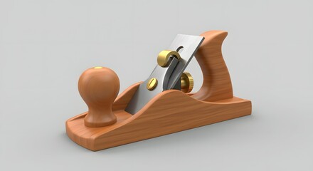 Smooth Wooden Hand Plane, 3D Render,  Detailed Close-up