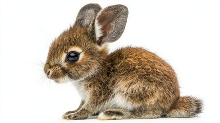 Obraz premium Cute Brown Rabbit Sitting Gracefully on White Background