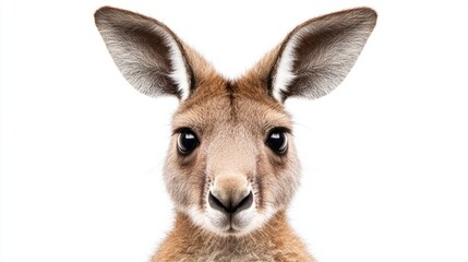 Fototapeta premium Close-Up Portrait of a Young Kangaroo Against a White Background