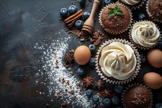 Baking tools frosted cupcake for baking hobby retirement wish card writing space on the left side