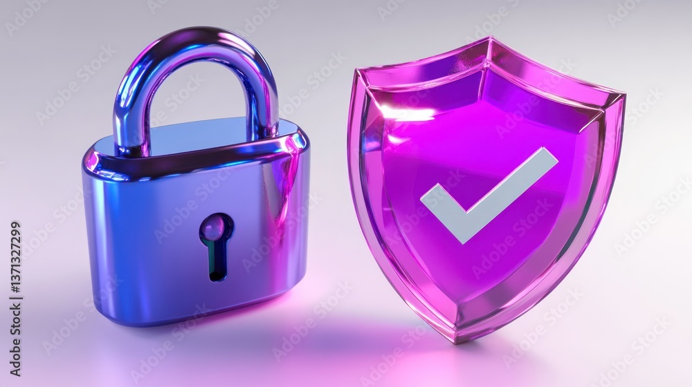 Poster secure protection a vibrant lock and shield with checkmark symbolizing safety and security fea