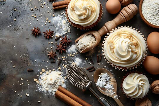 Baking tools frosted cupcake for baking hobby retirement wish card writing space on the left side - Powered by Adobe