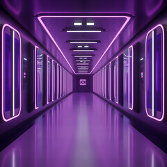Fototapeta premium Futuristic Purple Neon Lit Corridor Perspective Illustration with Glowing Lights