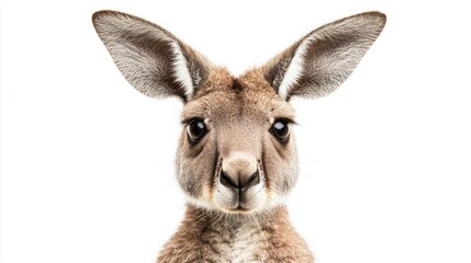 Obraz premium Close-up Portrait of a Young Kangaroo Against White Background