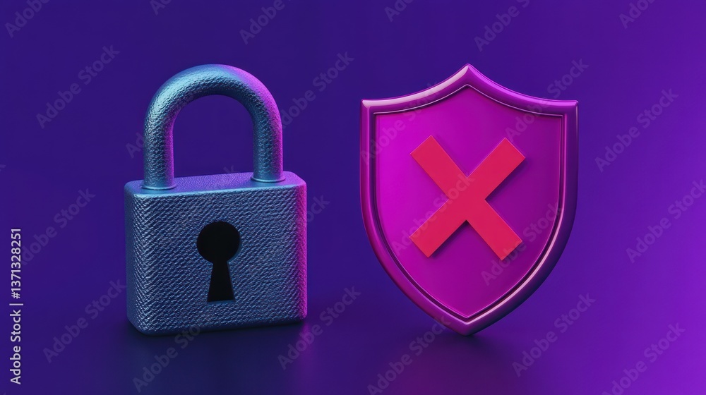 Aufkleber secure protection and denial a padlock and shield with a cross symbol on a vibrant background