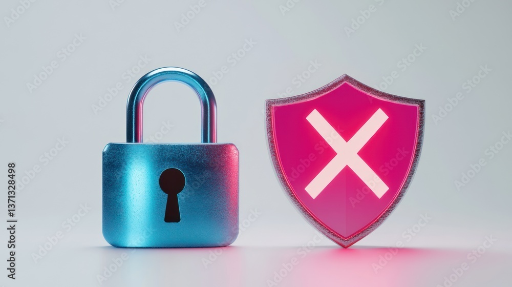 Poster secure protection and shield icon lock and cross symbol for safety security privacy and cyb