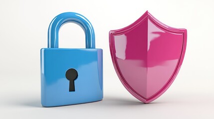 Secure Protection Blue Lock and Pink Shield Symbolizing Safety and Defense