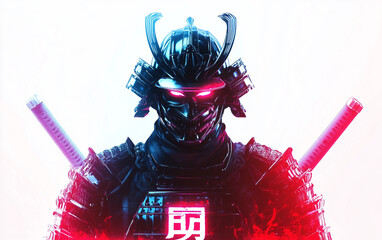 Samurai Warrior Gaming Logo with Cyberpunk Enhancements Isolated On White Background.