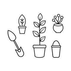 set of gardening tools coloring book