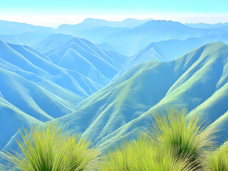 Green Mountain Range Landscape View Under Bright Sunlight Photo