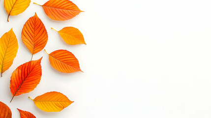 Obraz premium Autumnal Orange And Red Leaves On White Background