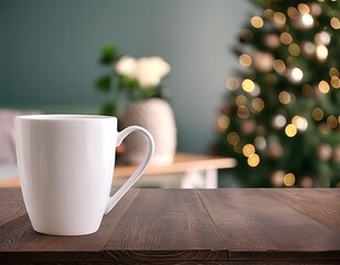 cup of coffee on christmas tree