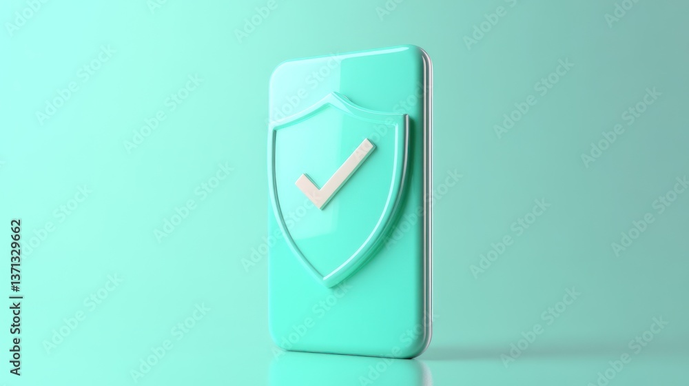 Poster secure protection icon on smartphone displaying shield and checkmark for safety assurance