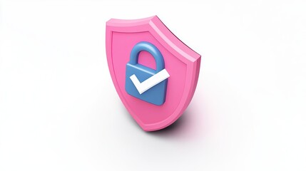Fototapeta premium Secure Protection Icon Pink Shield with Blue Lock and Checkmark for Safety and Privacy Concept