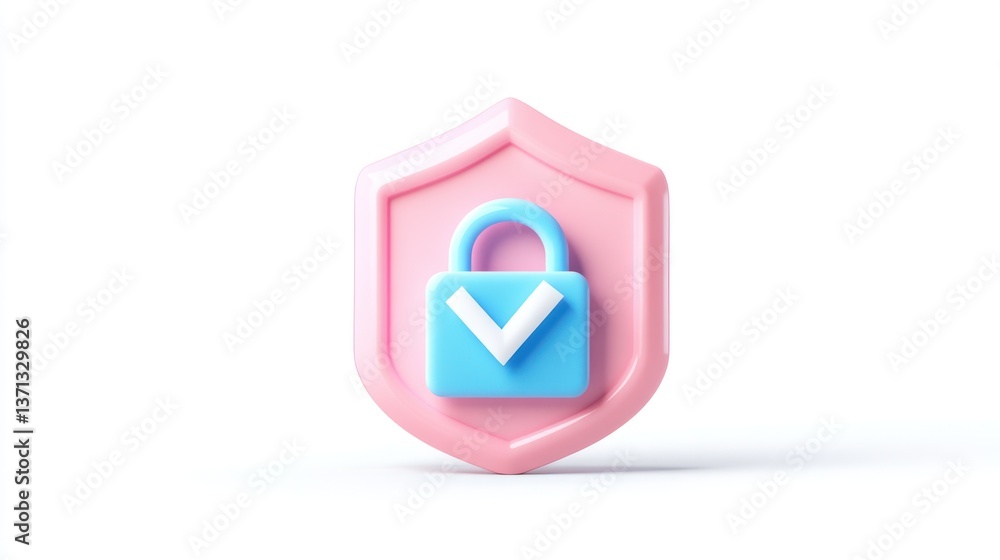Poster secure protection icon with lock and shield 3d rendered design for safety and security concept