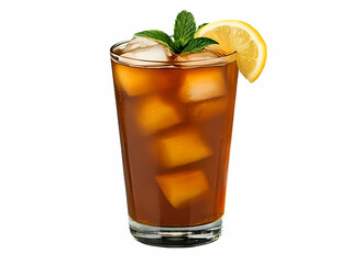 Fototapeta premium Iced Tea Refreshment with Lemon and Mint on White Background