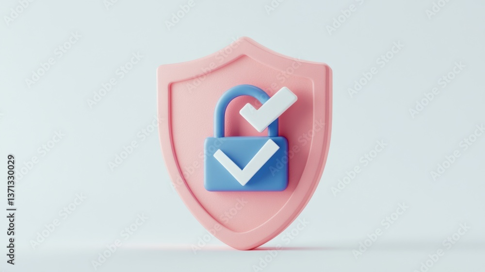 Poster secure protection icon with shield and lock featuring checkmarks for safety assurance