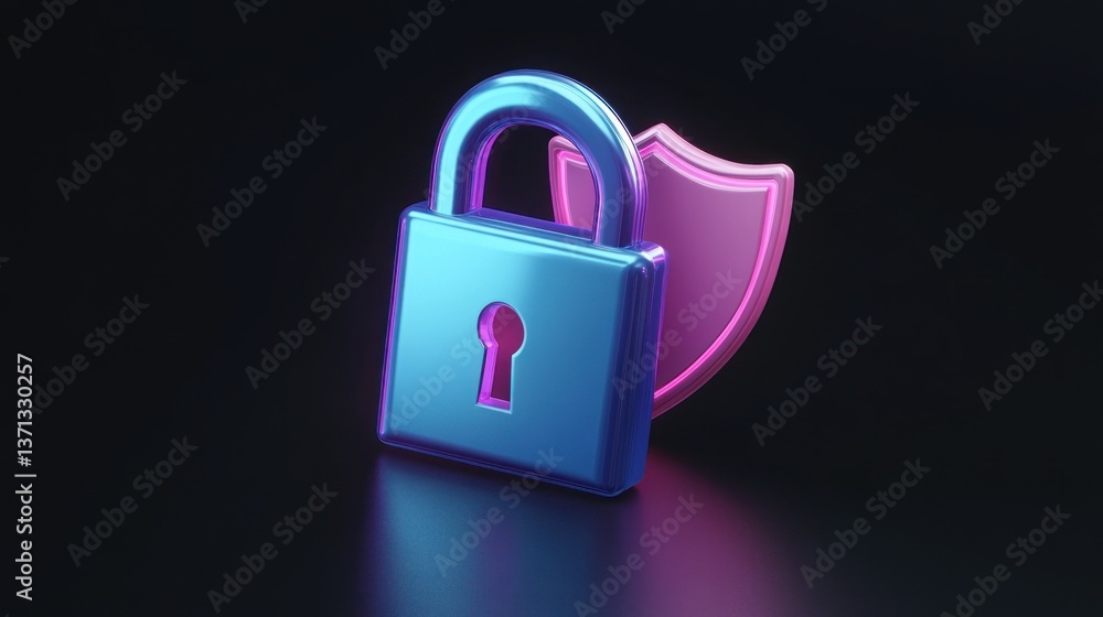 Aufkleber secure protection neon lock and shield symbolizing safety and security in digital and physical