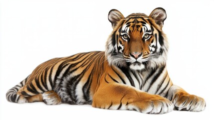 Obraz premium Majestic Tiger Relaxing on White Background in Natural Pose