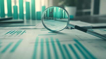 Magnifying Glass Over Financial Documents Showing Analysis And