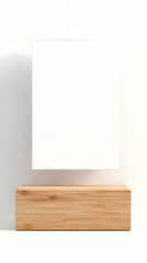 Naklejka premium Minimalist Wooden Box With White Blank Canvas Displaying Abstract Concept