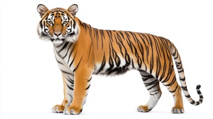 Obraz premium Majestic and Powerful Tiger Stands Proudly on White Background