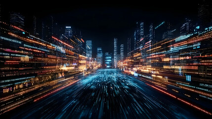 Obraz premium Cityscape At Night With Blurry Motion Effect
