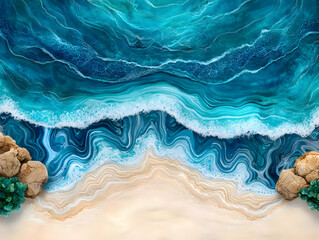 Obraz premium Photo Abstract Aerial View Of Turquoise Ocean Waves Meeting Sandy