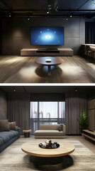 Modern Living Room Interior with Luxury Furniture and City View Photo