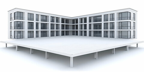 Fototapeta premium Modern Architectural Design 3D Render Of White Building With Geometric Shapes